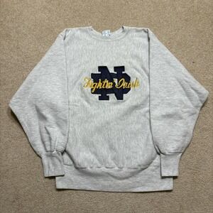 Vtg Notre Dame Champion Reverse Weave Sweatshirt Large Gray 90s Fighting Irish